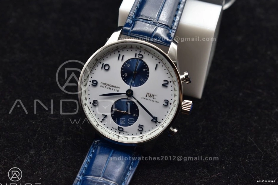 A Dial Chrono Blue Strap ZF Blue on Best 1:1 Portuguese Edition 1019 White SmartChoice Leather IW371620 0406